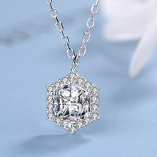 s925银 六角星项链女式 欧美流行气质镶满钻六边形锁骨链厂家批发