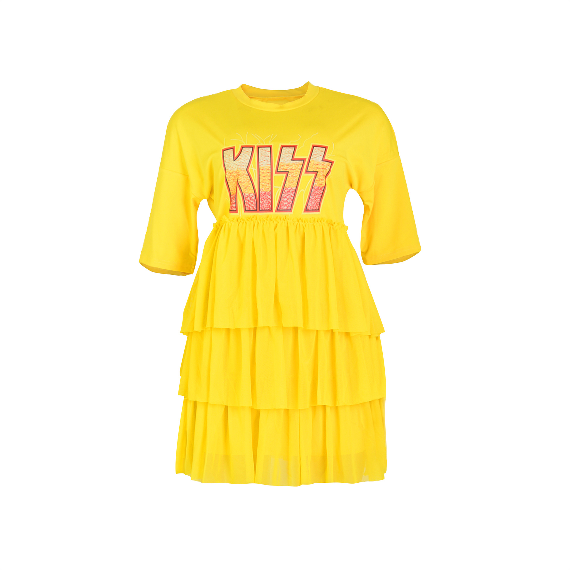 Women Clothing Printed Tiered Dress Mesh Dress T shirt Dress Summer