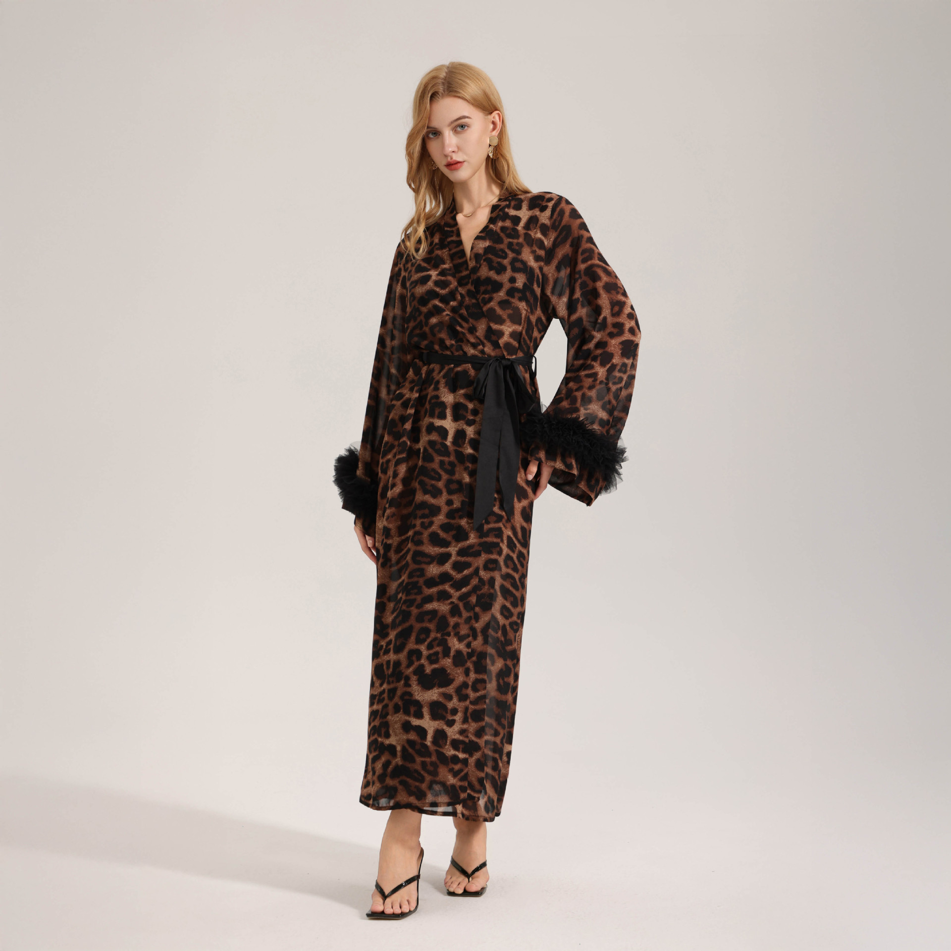 Accappatoio da notte con stampa leopardata 2026 - Accappatoio da casa da donna estivo-autunnale a maniche lunghe, leggero, stile lungo, filato di perle, stile selvaggio_voghion.com