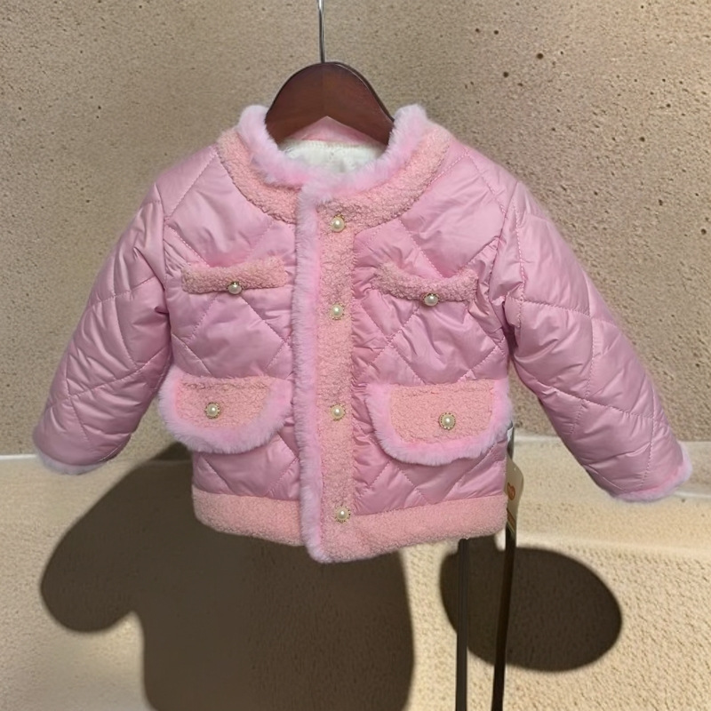 Chaqueta acolchada para niña, estilo de otoño e invierno, pequeña fragancia, estilo occidental, chaqueta acolchada de algodón de moda, versión coreana de invierno para bebé femenino, chaqueta acolchada de algodón de terciopelo