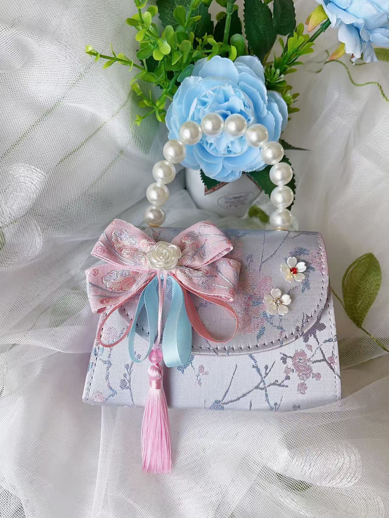 Bolso de princesa de niñas 2025, otoño nueva chica lindos bordillos de encaje mochila bolso de perlas de estilo chino Aisha