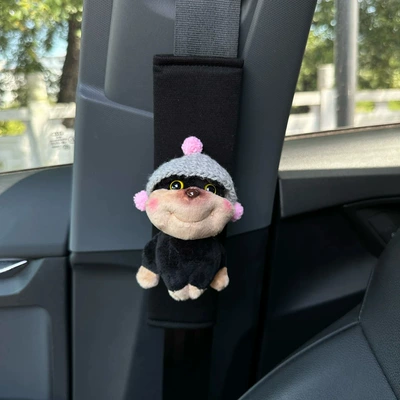 Cute Girl Car Decoration, Seat belt shoulder pad - gray-pink-hat-bee-dog-ice-silk-shoulder-strap