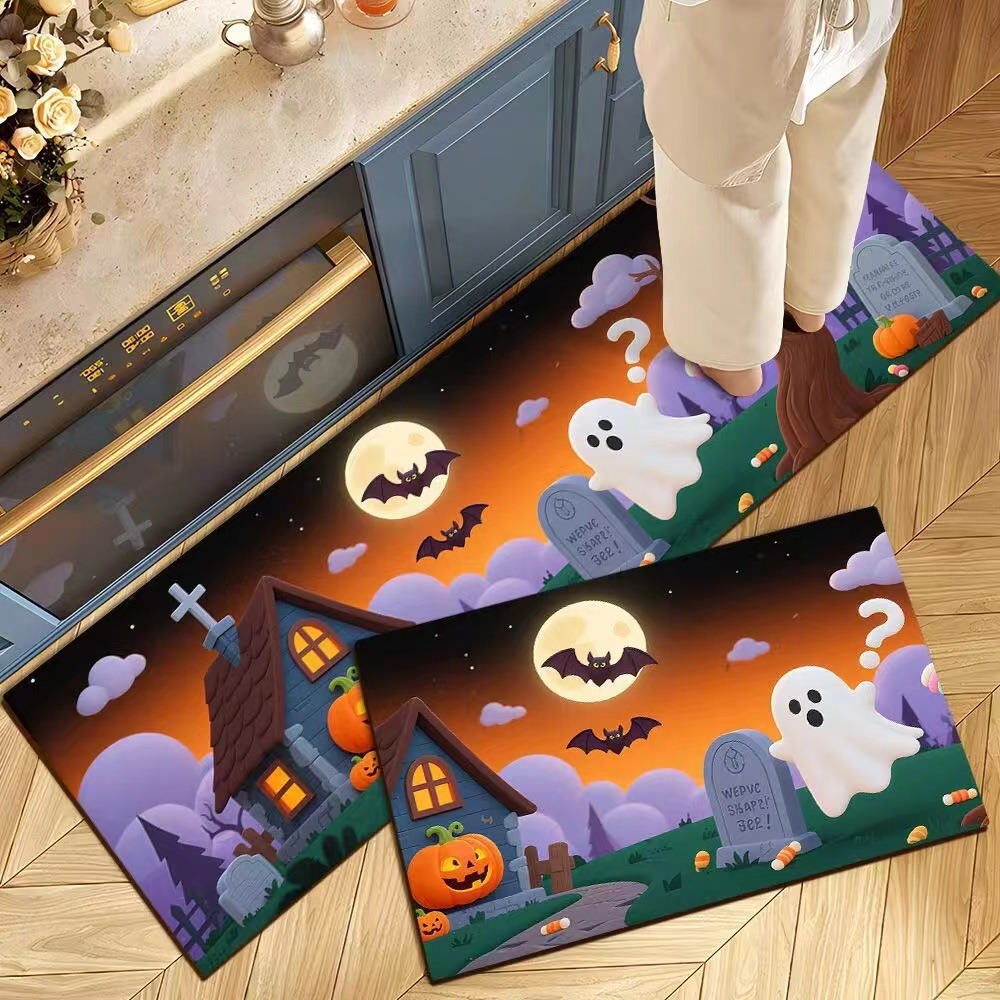 Decoración de Halloween cocina alfombra de suelo americana resistente a la suciedad fácil de cuidar alfombra de suelo de dos piezas en la puerta alfombra de cristal