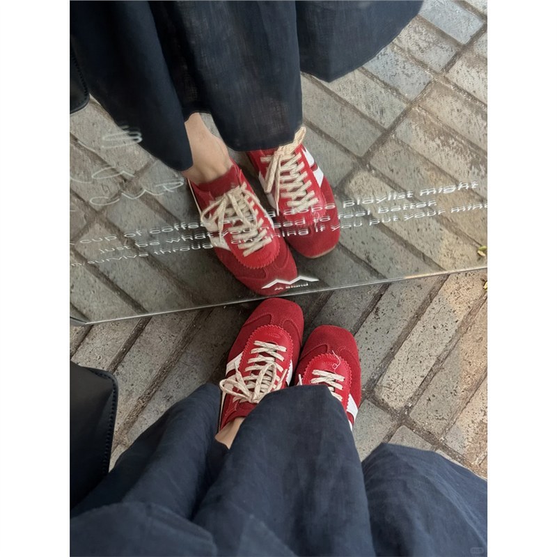 软牛皮~真皮美式复古内德训鞋女春季新款平底休闲运动阿甘鞋|undefined