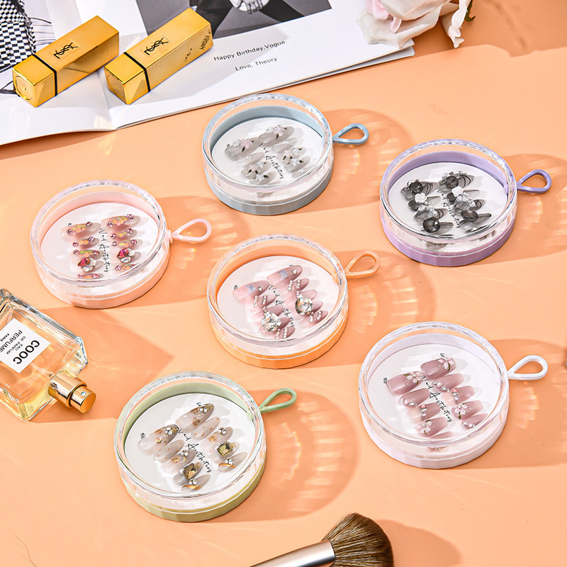 Highly Transparent Acrylic Wearable Nail Packaging Box, Manicure Fashion Pendant, Round Portable Powder Puff Box, Nail Storage Box Highly Transparent Acrylic Wearable Nail Packaging Box, Manicure Fashion Pendant, Round Portable Powder Puff Box, Nail Storage Box