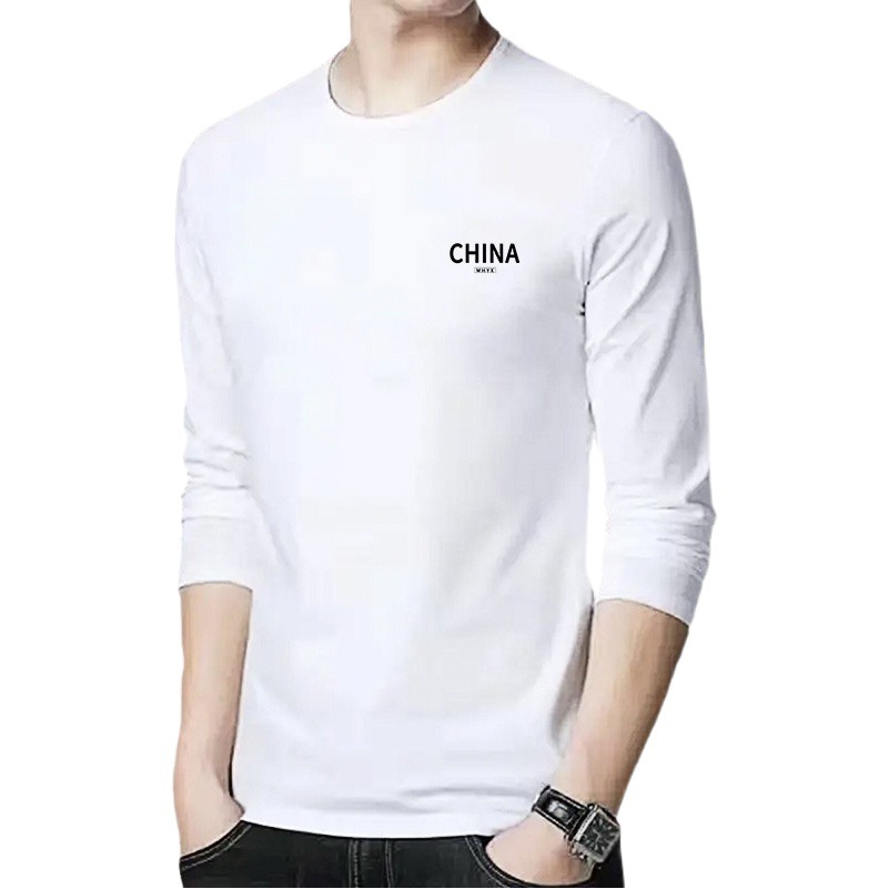 Camiseta de manga larga de los hombres de calidad Otoño e Invierno Nueva camiseta impresa cuello redondo de los hombres más el tamaño de la camiseta ropa superior de los hombres de moda