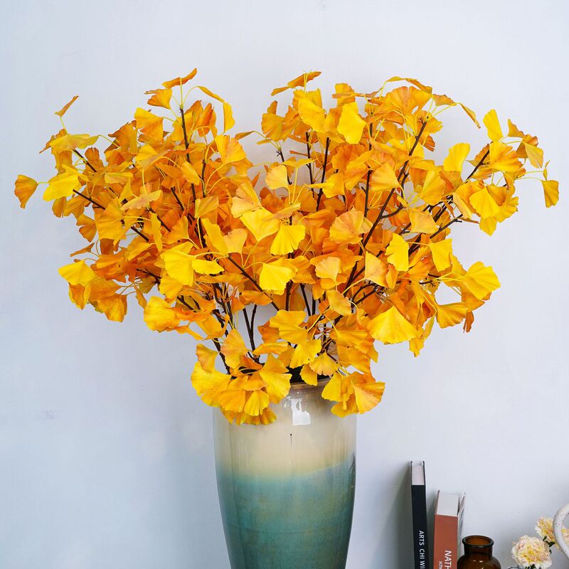 Simulated Ginkgo Leaves, Autumn Yellow Ginkgo Leaves, Floral Decoration, Artificial Flowers, Simulated Flowers, Backdrop, Living Room Decoration Props