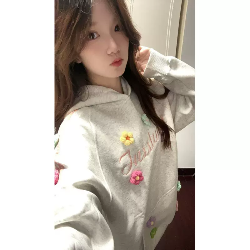 拼接小众撞色长袖女宽松上衣卫衣纯欲连帽宽松遮肚子百搭高级小众