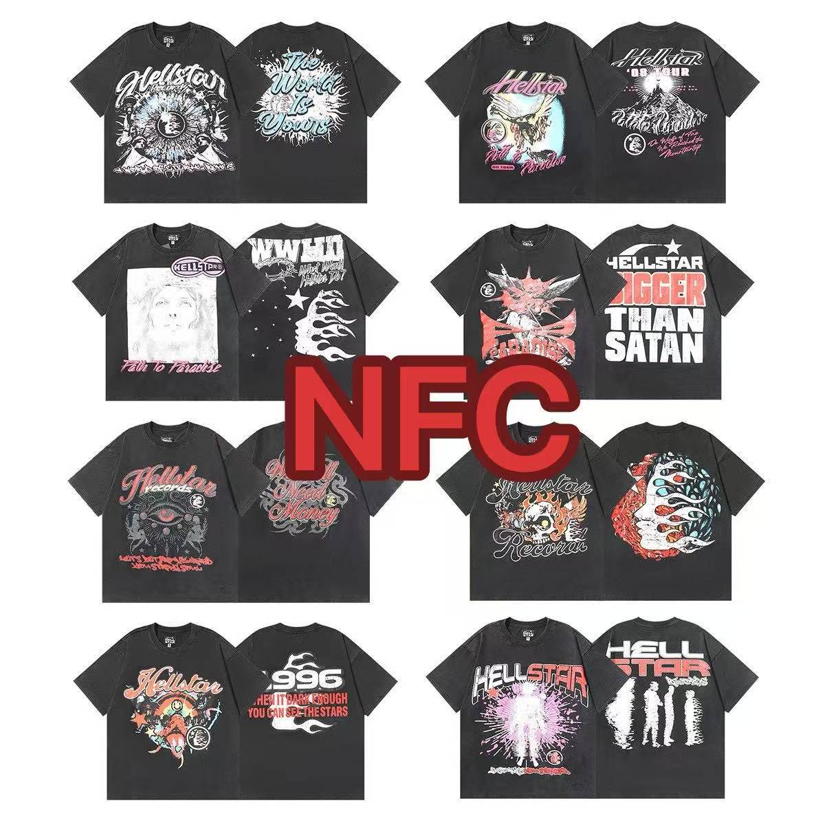 NFC地狱之星Hellstar潮牌短袖洗水做旧字母印花宽松T恤男女百搭夏