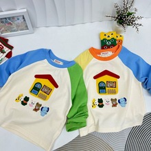 外贸日系儿童装T恤24秋新款插肩袖T恤男女童卡通小熊小兔5070