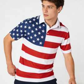 男士高尔夫球衫速干短袖男装工厂印花美国国旗吸湿排汗男式Polo衫
