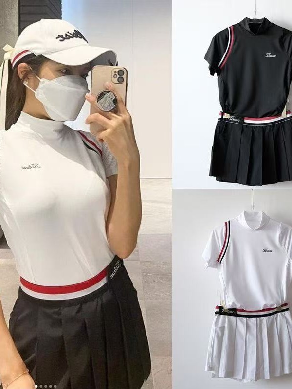 25 New Golf Suits for Women, Sports and Leisure Round Neck Tops, Pleated Skirts, Quick-Drying Golf Balls