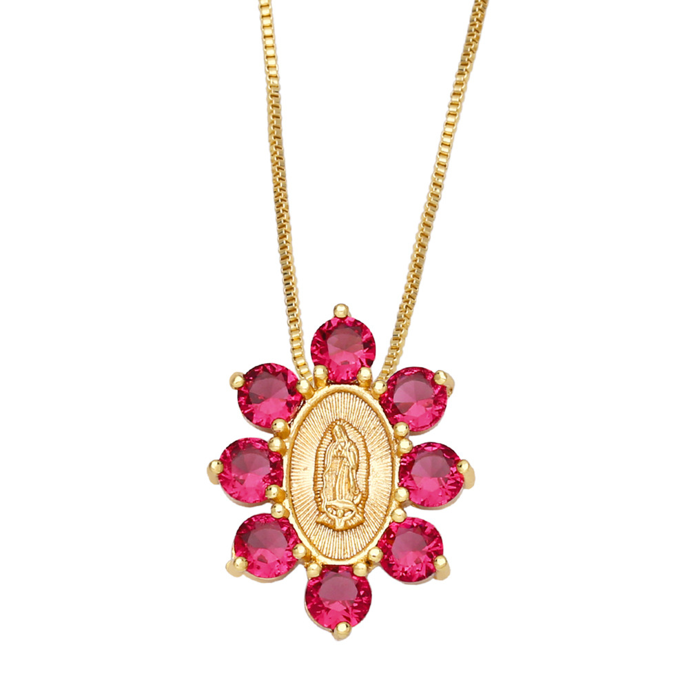 New Color Zircon Virgin Mary Copper 18K Gold-plated Necklace