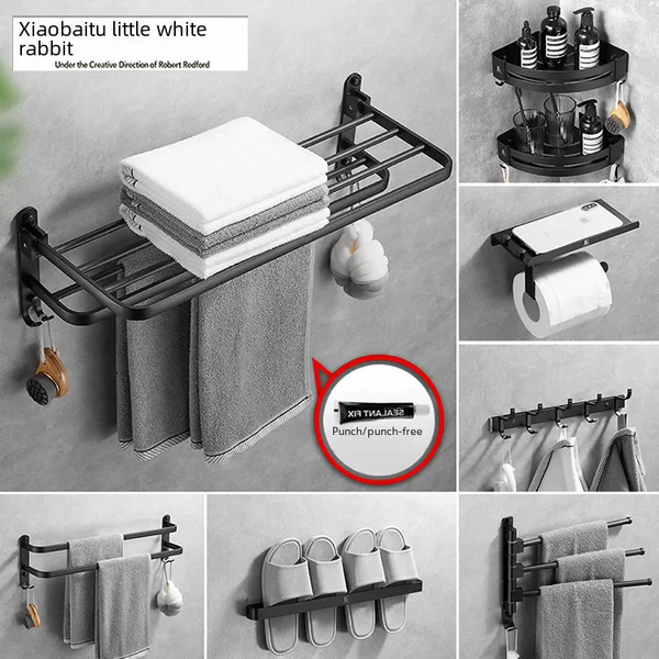 Punch-free Space Aluminum Towel Rack Bathroom Wall-mounted Rack Bathroom Towel Rack Bathroom Hardware Set