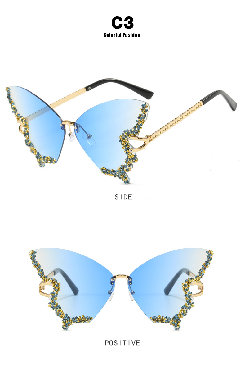 76g Weight Frameless Glasses Structure Sunglasses Classification PC, UV400 Protection Lens Material Butterfly Frame Glasses Style Travel, Party, Stage Occasion Butterfly Pattern All Seasons Season Women's Gender Personality, Hip-Hop, Street Style Personality Hip-Hop Street Butterfly PC UV400 Protection Butterfly Frame Frameless Women's Sunglasses 6
