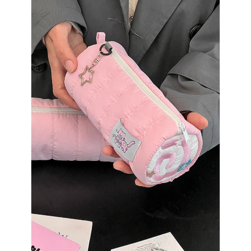 Xiaohongshu 人気の魚猫タオル刺繍かわいい高価値ピンク鉛筆バッグ大容量文具バッグ収納袋|undefined