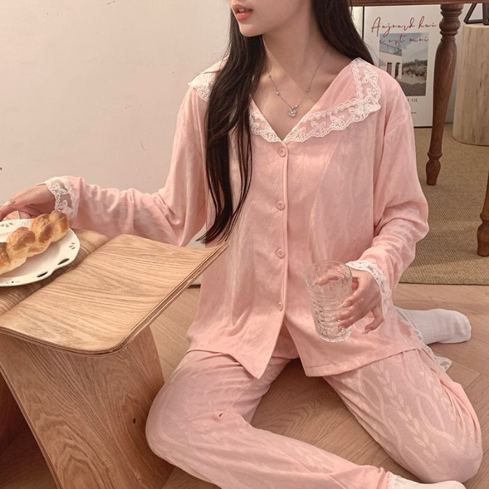 綿の新しいins風ネットの赤いパジャマの女性の春と秋の冬のカーディガンの家庭服|undefined