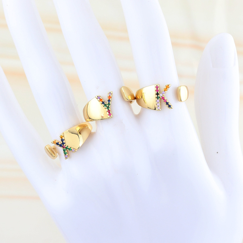Fashion Letter Copper Open Ring Plating Artificial Gemstones Copper Rings
