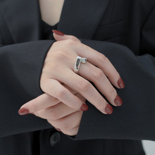 韩版S925银几何交叉戒指女复古时尚冷淡风开口指环嘻哈个性食指戒