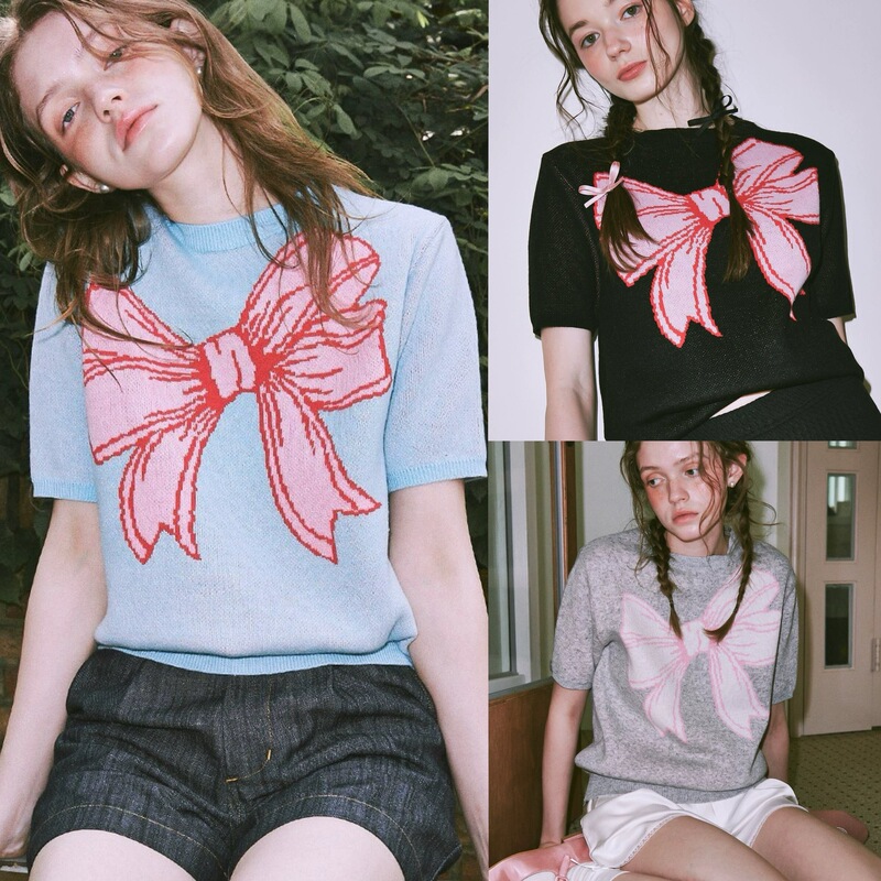 Spot Korean Niche Designer 24 New Big Butterfly Slimming Look Short-Sleeved Knitwear