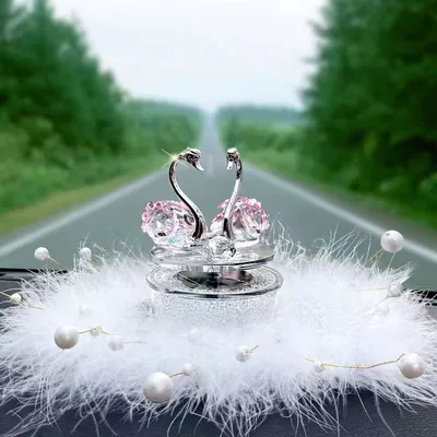 Ornaments Solar Rotating Crystal — Car ornaments - solar-pink-swan-small-pearl-feather-cushion