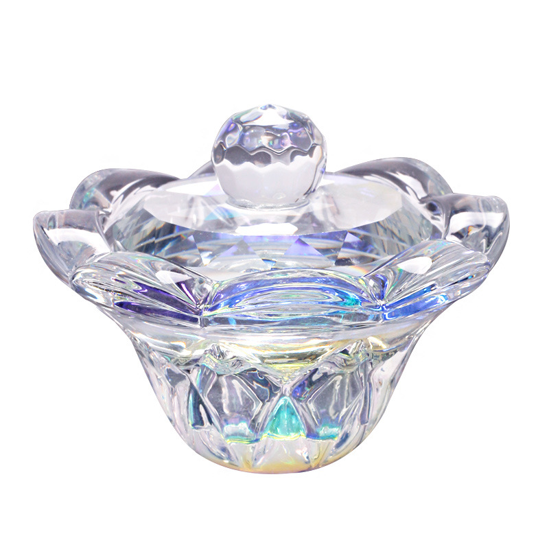 Nueva aurora colorida taza de cristal taza octogonal de manicura con tapa taza de cristal con forma de encaje colorido de gama alta taza de lavado de pluma