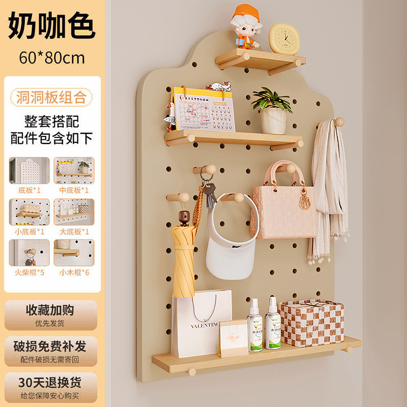 Estandarte de exhibición de almacenamiento en pared de madera de mesa doméstica con agujero redondo de agujero de placa