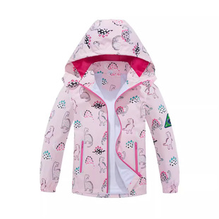 Girl's Outdoor Waterproof Breathable Hat-off Zipper Shirt Rush Clothes Fashion Sports Coat Compass and Reflective Strip