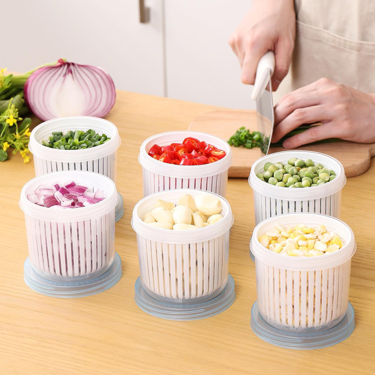 Scallion, Ginger and Garlic Drain Fresh-keeping Box Kitchen Vegetable Plastic Storage Box Refrigerator Sealed Storage Scallion Drain Box