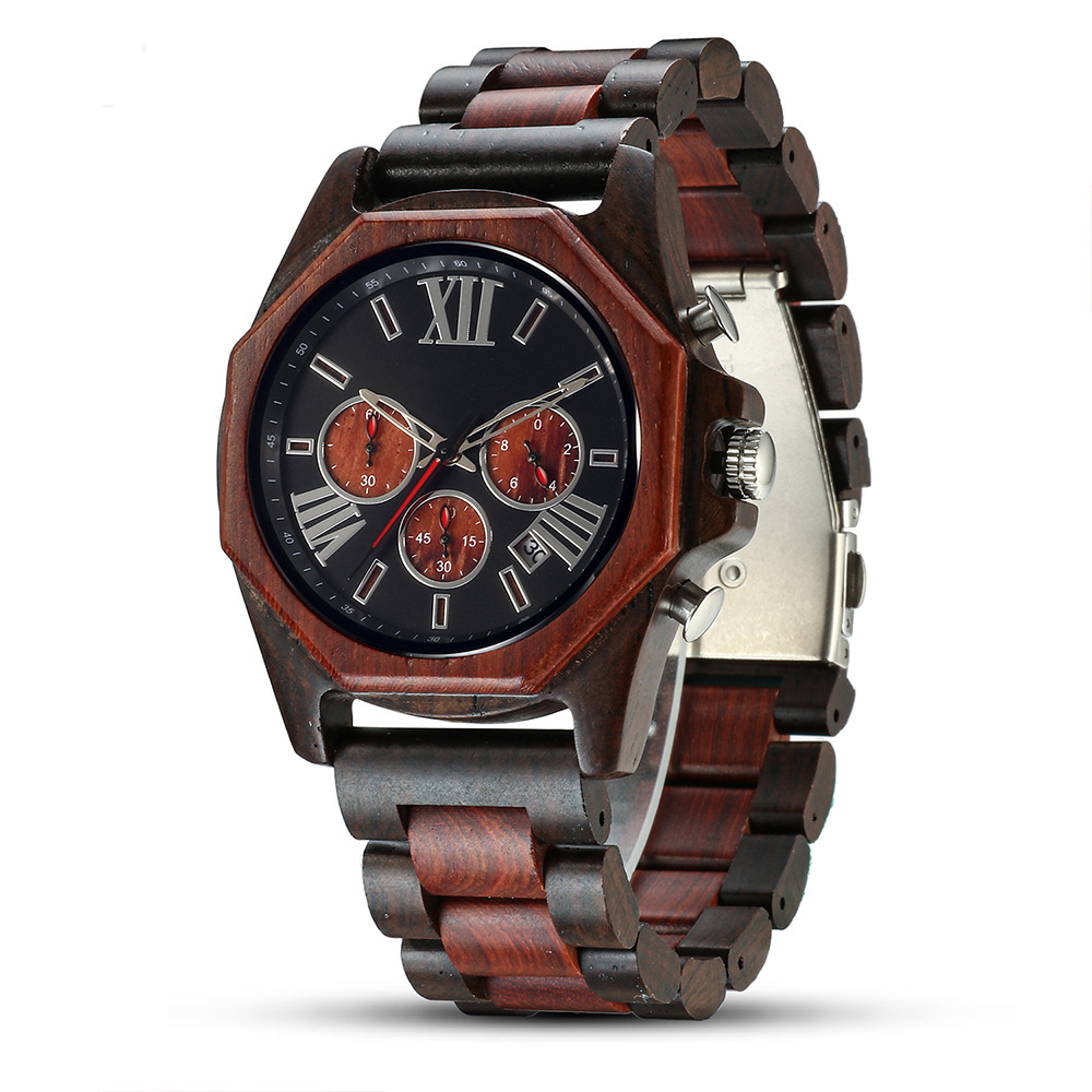 Nouvelle mode créative multi-fonctionnelle ensemble montre à Quartz vente chaude hommes bois montre tempérament montre_voghion.com