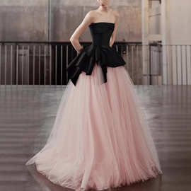 晚礼服女黑粉色抹胸款2026新款敬酒服宴会毕业成人礼主持人年会