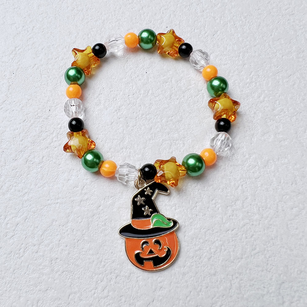 Unisex Gender Beaded, Handmade Design Retro Pumpkin Cat Skull Arylic Beaded Bracelets Halloween Wholesale