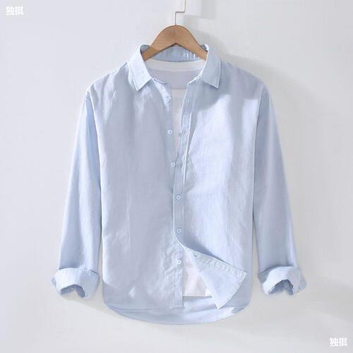 Pure Color Thin Linen Long Sleeve Shirt Men's Cotton-Linen Blouse Casual Versatile Comfortable Breathable Linen Material Spring and Summer Trend