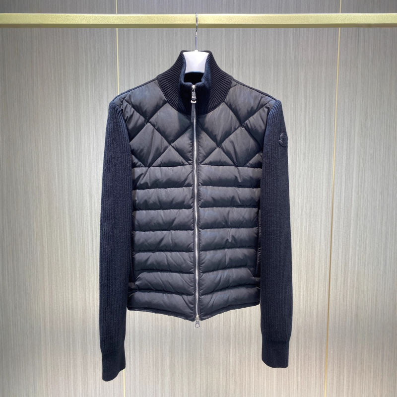 高品原标蒙家立领羊毛针织拼接羽绒服菱形格纹休闲开衫外套男女|undefined