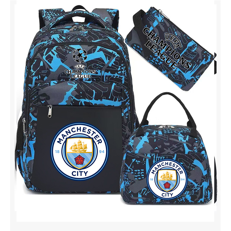 Aficionados al fútbol del Real Madrid Chelsea estudiantes de primaria alrededor de la mochila del Bayern mochila de tres piezas de gran capacidad