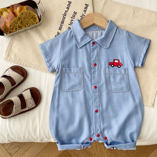 Baby cartoon jumpsuit 0-2 years old summer male baby fashionable printed romper baby Korean style clothes trendy AL061