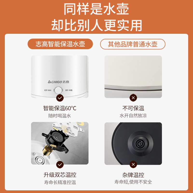 Hervidor eléctrico doméstico de aislamiento térmico de alta calidad, hervidor de agua hervida inteligente de acero inoxidable de alta capacidad.