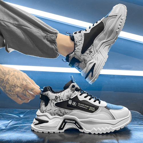 Versatile men's shoes 2024 spring new fashion thick-soled casual shoes daily heightening sports trendy shoes men's wholesale cross-border
