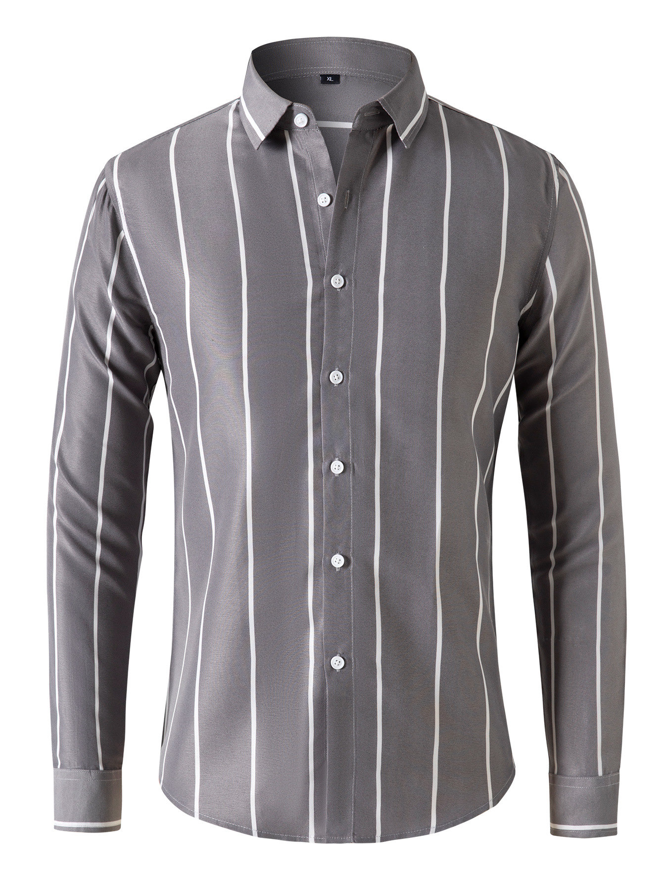 Camisa a rayas de corte ajustado estilo coreano, nueva tendencia 2026, para hombre, manga larga, comercio transfronterizo, camisa de moda juvenil.