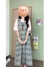 森系甜美减龄盐系套装女新款蕾丝花边衬衫格子背带连衣裙