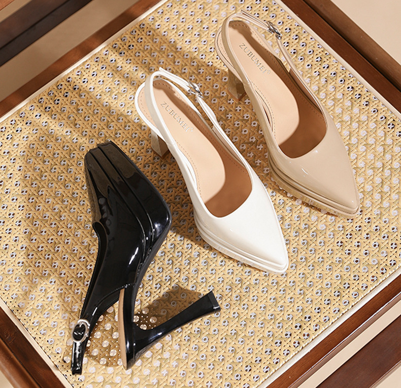 Sandal cao gót nữ mũi nhọn, gót 11 cm, đế platform, quai hở gót — Màu nude - 11cm chi tiết 9