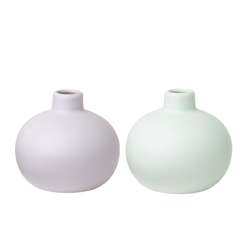 Nórdico ins estilo de cerámica de escritorio azul claro pequeña bola florero flor seca decoración de la sala de estar mesa de comedor decoración de la flor