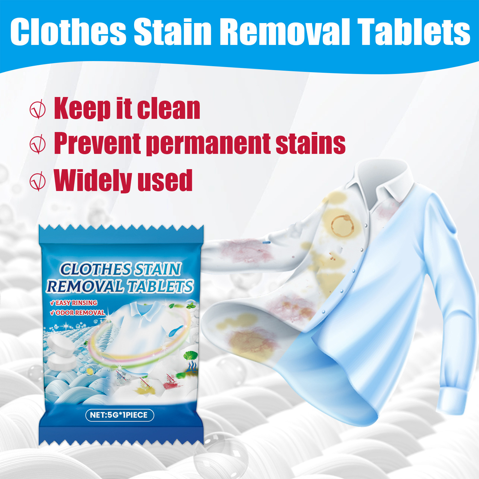 Jakehoe ropa efervescente de limpieza profunda ropa blanca manchas persistentes manchas de aceite perfumado duradero