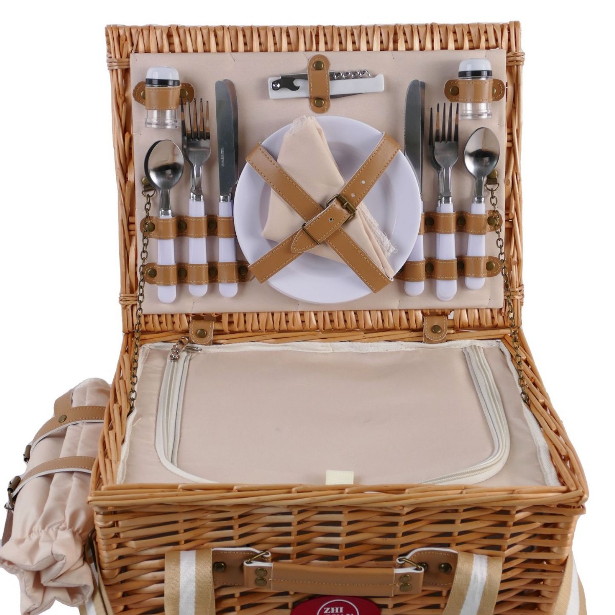 Cestas de picnic de sauce de caña cestas de aislamiento de picnic en red cubiertos plegables portátiles almacenamiento de suministros completos para acampar