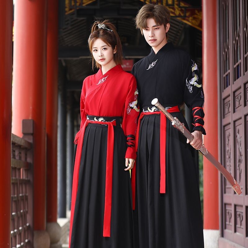Wu Xia Style Hanfu for Women, Chinese Style Cross-Collar Male Student Class Uniform, Couple's Improved Ancient Costume, Daily Sports Set for Spring Wu Xia Style Hanfu for Women, Chinese Style Cross-Collar Male Student Class Uniform, Couple's Improved Ancient Costume, Daily Sports Set for Spring