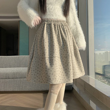 实拍韩国东大门女装新款碎花毛呢半身裙女气质甜美字裙伞裙