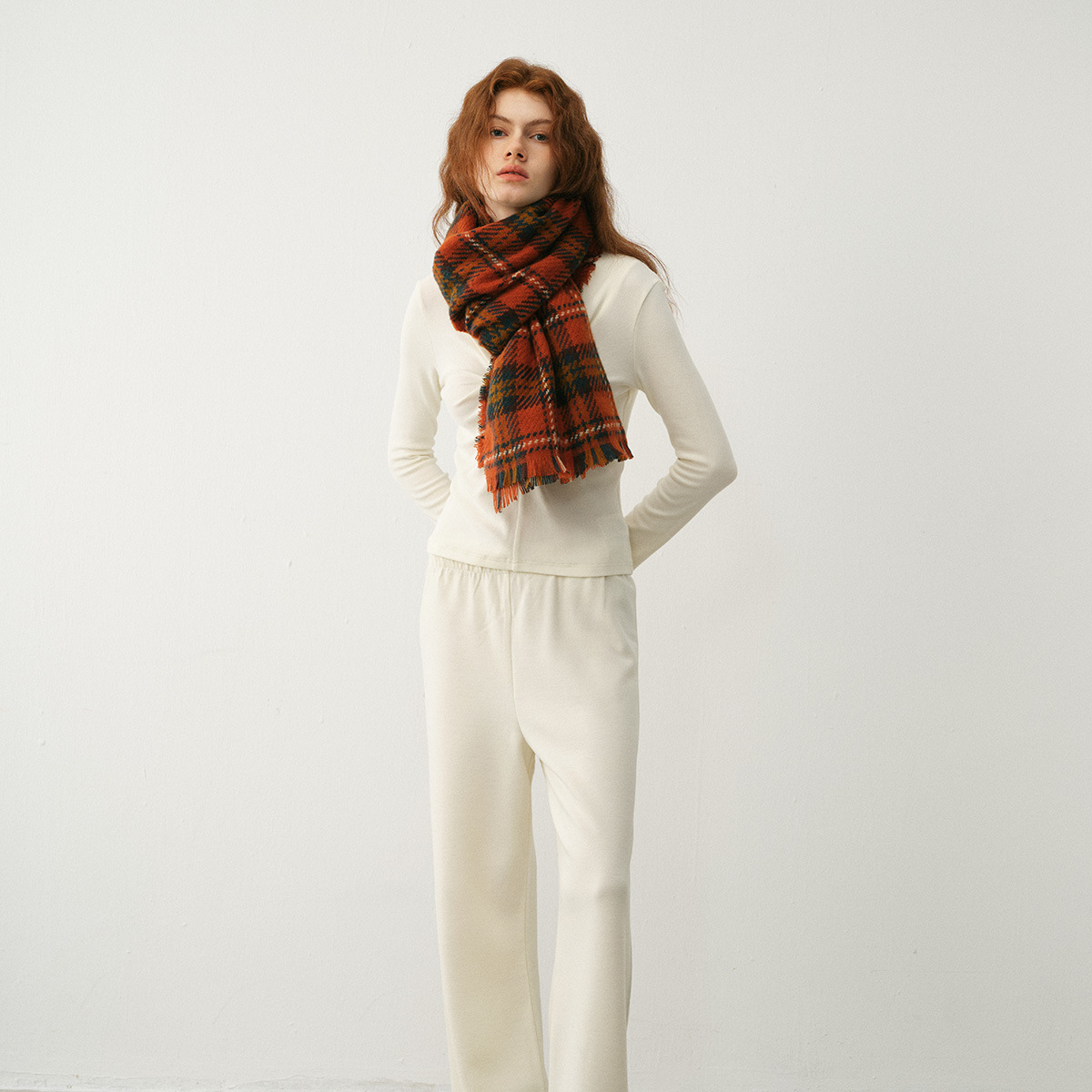 Cachecol xadrez de Natal com imitação de caxemira solta estilo britânico clássico para mulheres no inverno, macio e_voghion.com