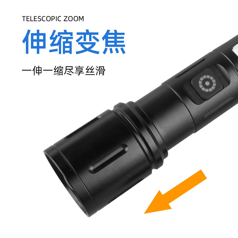 Linterna de Mano Transfronteriza, Nuevo Modelo, Luz Potente, Portátil, Mini, Multifuncional, de Aleación de Aluminio, con Zoom Telescópico, Recargable