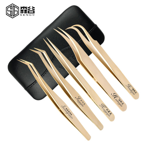 Champagne gold eyelash tweezers, precision grafted eyelashes, eyelash artist tools, tweezers, clips, woodpecker flowering tweezers