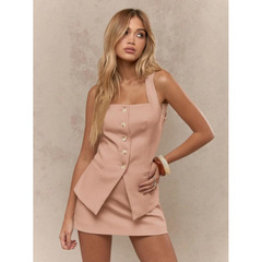 亚马逊Missguided Street纽扣方方颈无袖背心和迷你裙子两件